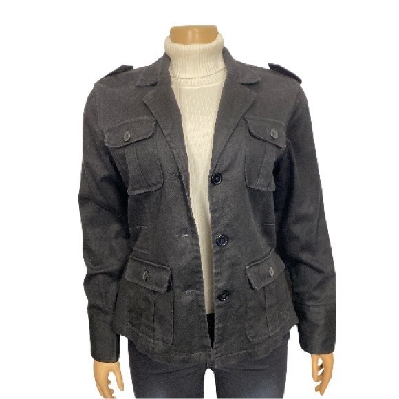 Vintage 90s Outer Edge Utility Jacket Black Twill 4 pocket button closure size L - Picture 4 of 16